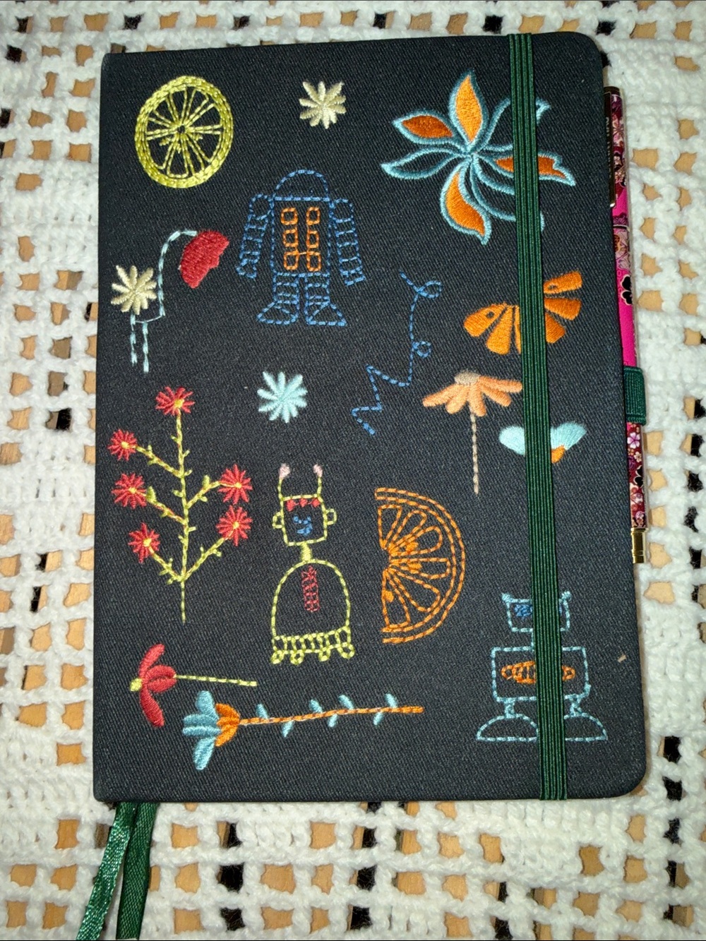 Johnny Was Embroidered Journal Notebook with Pink Pen
